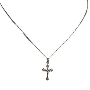 Elegant Sterling Silver Cross Pendant Crucifix Necklace on Stainless Steel Chain